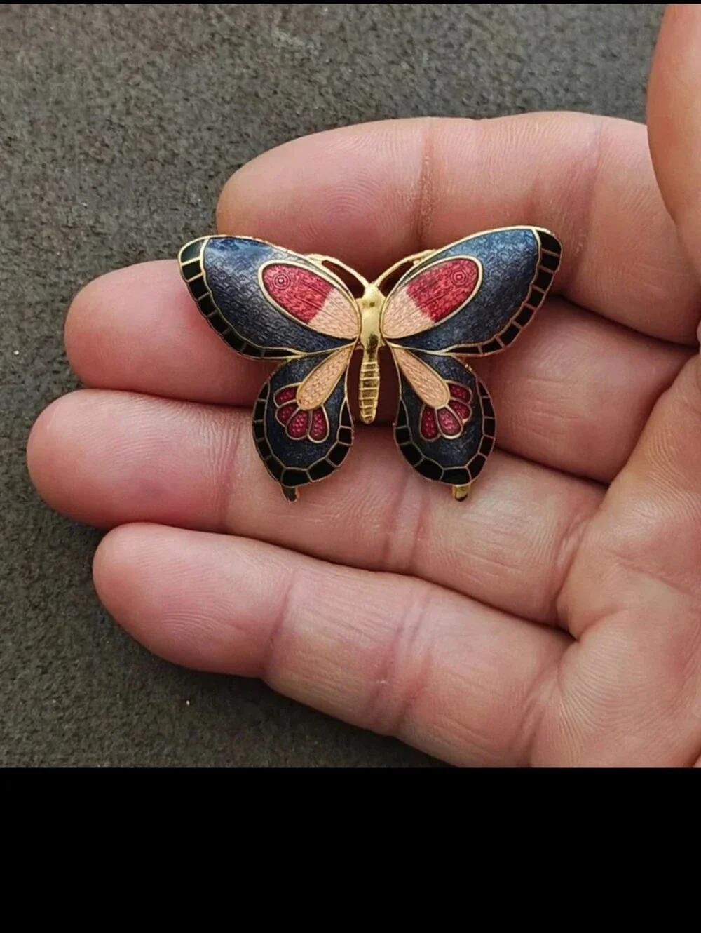 1980s Cloisonné Enamel Butterfly Gold Tone Brooch